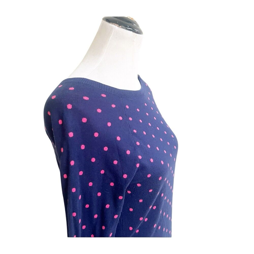 Liz Claiborne Women's Medium Petite MP Sweater Blue Pink Polka Dots Shoulder Zip - Picture 5 of 12